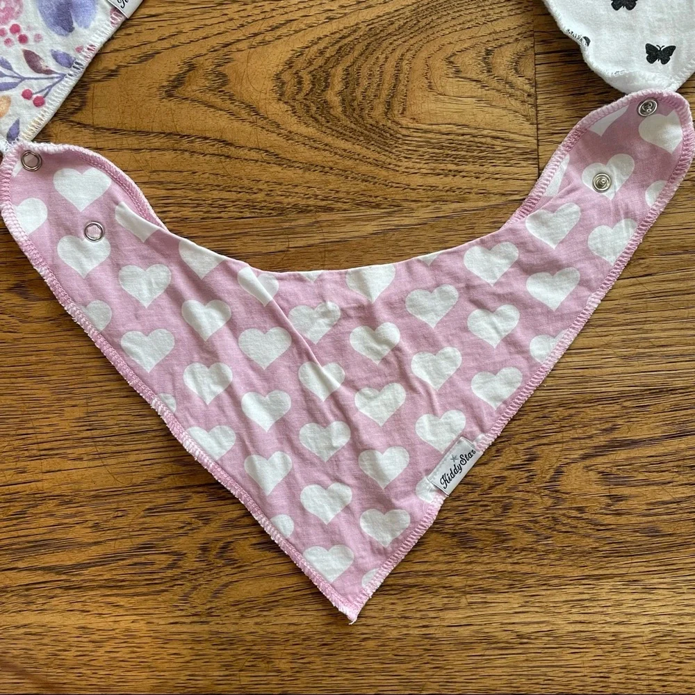 Kiddie Star Baby Girl Bandana Bins 5 Pack Bundle Floral, Hearts, Polka Dot, Pink